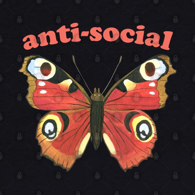 Anti-social butterfly (red text) - introverts unite (in their own homes) by Ofeefee